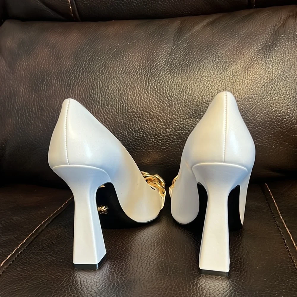 Versace leather chain logo decor leather high heel pumps NWB - Picture 3 of 6